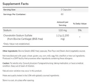 NOW Foods Chondroitin Sulfate 600 мг Хондроитин - 120 капсули, 60 дози