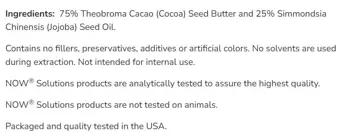 NOW Foods Cocoa Butter with Jojoba Oil 75% Какаово Масло с 25% Масло от Жожоба - 184 грама