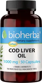 Bioherba Cod Liver Oil 1000 mg Масло от черен дроб на треска с Витамин Е