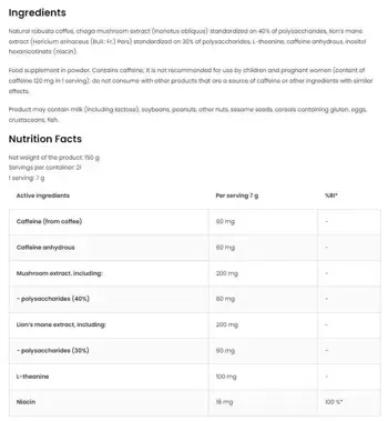 Coffee with Mushroom | Natural Robusta with Chaga, Lion's Mane, Caffeine & L-Theanine