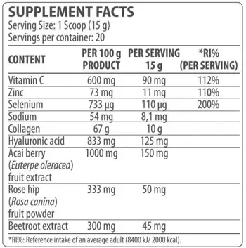 Dorian Yates Nutrition Collagen Complex with Hyaluronic Acid & Acai Berry Хидролизиран Колаген Комплекс + Хиалуронова Киселина и Акай Бери - 300 грама, 20 дози
