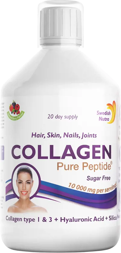 Swedish Nutra Collagen Types 1 & 3 with Hyaluronic Acid, Silica and Vitamin C Течен колаген за кожа, коса, нокти и стави