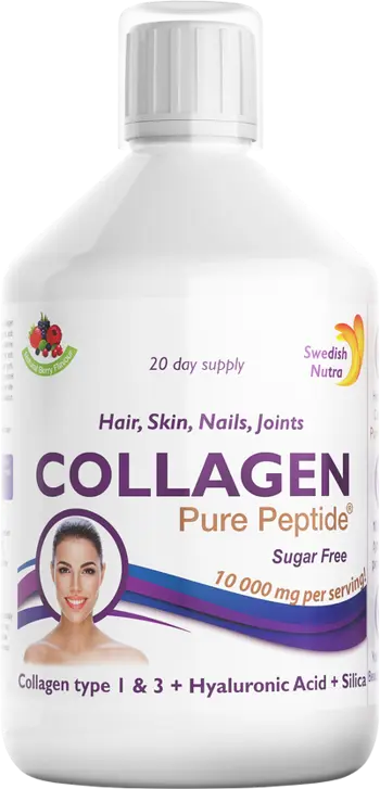 Swedish Nutra Collagen Types 1 & 3 with Hyaluronic Acid, Silica and Vitamin C Течен колаген за кожа, коса, нокти и стави