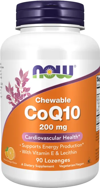 NOW Foods CoQ10 200 мг Chewable Коензим Q10 Убиквинон - 90 подезични таблетки, 90 дози