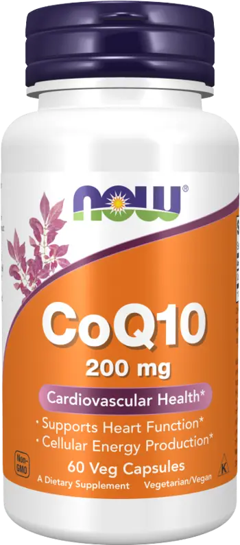 NOW Foods CoQ10 200 мг Коензим Q10 Убиквинон - 60 веге капсули, 60 дози