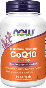 NOW Foods CoQ10 600 мг Maximum Strength Коензим Q10 Убиквинон - 60 гел капсули, 60 дози