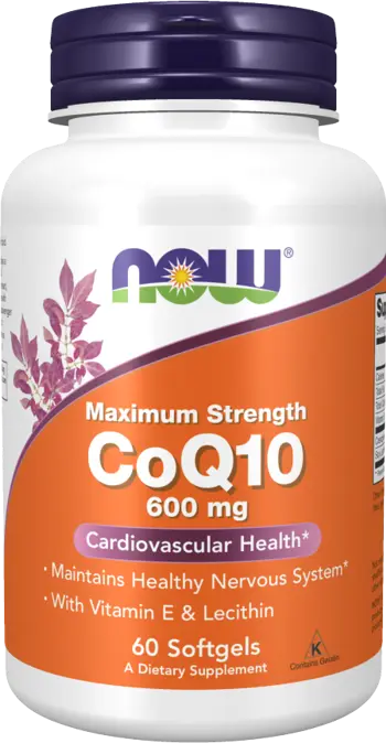 NOW Foods CoQ10 600 мг Maximum Strength Коензим Q10 Убиквинон - 60 гел капсули, 60 дози