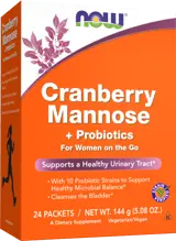 NOW Foods Cranberry Mannose + Probiotics For Women on the Go Пробиотична Формула за Жени с Червена Боровинка и D-Маноза - 24 пакета x 6 грама, 24 дози