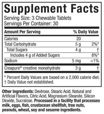 MuscleTech Creatine Chews Creapure® 1000 мг Микронизиран Креатин Creapure® - 90 дъвчащи таблетки, 30 дози