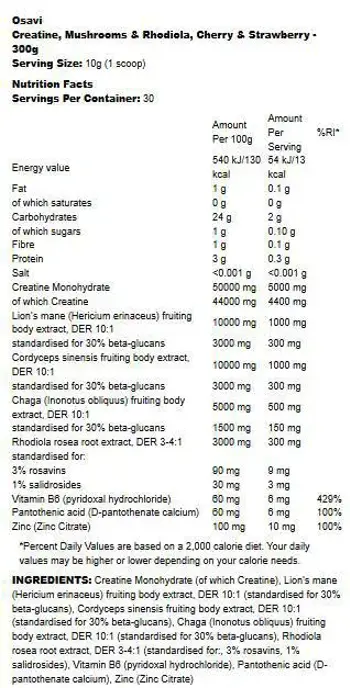 Osavi Creatine Monohydrate, Mushrooms & Rhodiola С Лъвска грива, Кордицепс и Чага