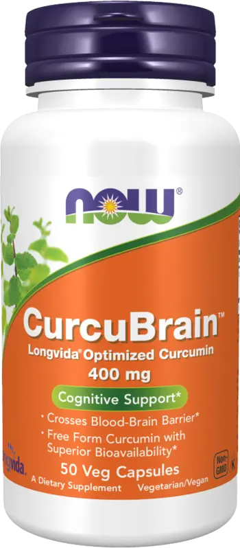 NOW Foods CurcuBrain™ 400 мг Longvida® Optimized Curcumin Куркумин - 50 веге капсули, 50 дози