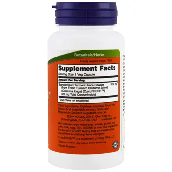 NOW Foods Curcumin CurcuFRESH Куркумин от Изсушени Екстракти от Корени на Куркума - 60 веге капсули, 60 дози