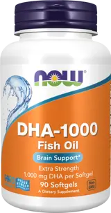NOW Foods DHA 1000 мг Brain Support Рибено Масло Докозахексаенова Киселина - 90 гел капсули, 90 дози