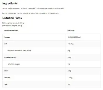 OstroVit Diet Spaghetti + Carrot Keto-Friendly Low-Calorie Konjac Noodles Спагети Конняк Глюкоманан - 400 грама