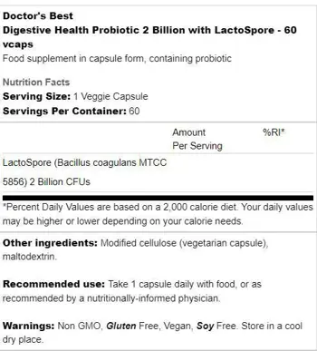 Doctor's Best Digestive Health Probiotic 2 Billion with LactoSpore За здравословно храносмилане