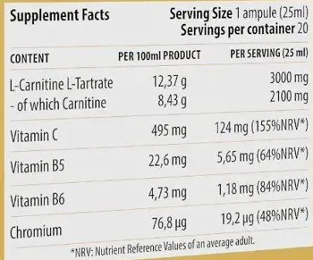 Dorian Yates Nutrition Liquid L-Carnitine Shot 3000 мг L-Карнитин на Шотове - 20 шота x 25 мл, 20 дози
