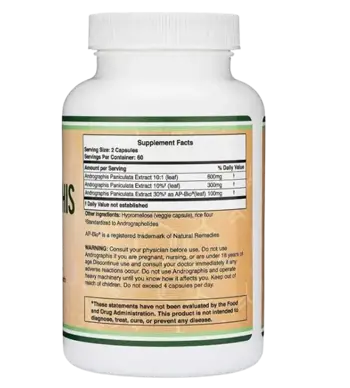 Double Wood Supplements Adrographis with AP-Bio® 1000 мг Андрографис - 120 капсули за 2 месеца прием, 60 дози