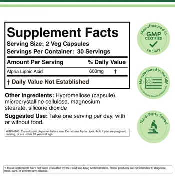 Double Wood Supplements Alpha Lipoic Acid 300 мг Алфа Липоева Киселина - 60 капсули за 2 месеца прием, 60 дози