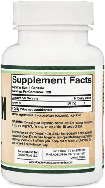 Double Wood Supplements Apigenin 50 мг Апигенин - 120 капсули за 4 месеца прием, 120 дози