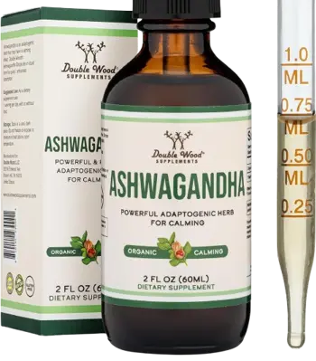 Double Wood Supplements Ashwagandha Drops 1200 мг Ашваганда За Нервен Баланс, Устойчивост на Стрес и Вътрешно Спокойствие - 60 мл капки, 60 дози