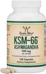 Double Wood Supplements Ashwagandha KSM-66® 600 мг Ашваганда KSM-66® Антистрес, Фокус, Енергия Екстракт с Клинично Доказан Ефект - 120 капсули за 2 месеца прием, 60 дози