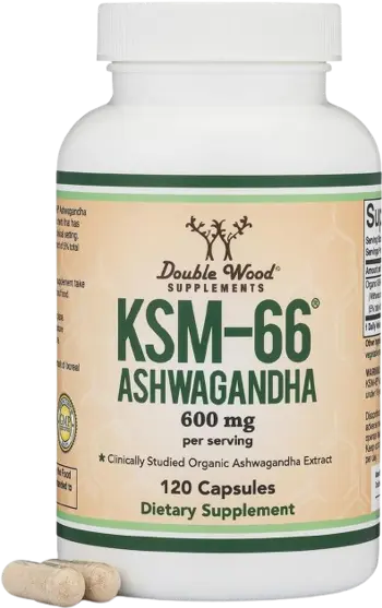 Double Wood Supplements Ashwagandha KSM-66® 600 мг Ашваганда KSM-66® Антистрес, Фокус, Енергия Екстракт с Клинично Доказан Ефект - 120 капсули за 2 месеца прием, 60 дози