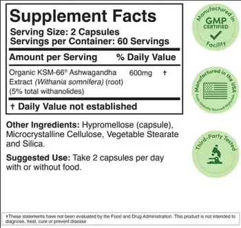 Double Wood Supplements Ashwagandha KSM-66® 600 мг Ашваганда KSM-66® Антистрес, Фокус, Енергия Екстракт с Клинично Доказан Ефект - 120 капсули за 2 месеца прием, 60 дози