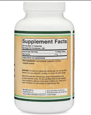 Double Wood Supplements Beta Alanine 1500 мг Бета Аланин - 240 капсули за 4 или 8 месеца прием, 120 дози
