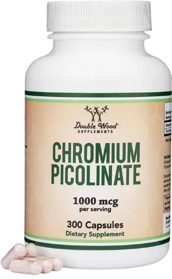 Double Wood Supplements Chromium Picolinate 500 мкг Хром (пиколинат) Контрол на Кръвната Захар и Апетита, 500 µg - 300 капсули, 150 дози