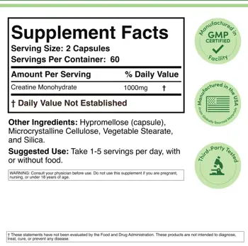 Double Wood Supplements Creatine Monohydrate 500 мг Креатин Монохидрат За Сила, Издръжливост и Мускулен Обем - 120 капсули, 60 дози