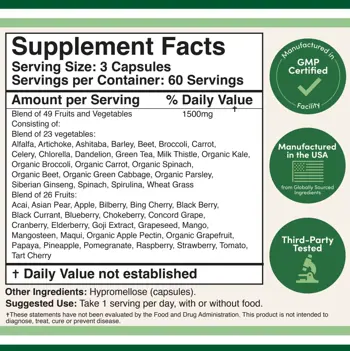 Double Wood Supplements Daily Fruits and Veggies Витаминен Бустер Екстракти от Плодове и Зеленчуци - 180 капсули за 2 месеца прием, 60 дози