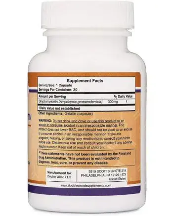 Double Wood Supplements Dihydromyricetin 300 мг Дихидромирицетин за Здрав Черен Дроб Екстракт от Китайска Лоза за Разграждане на Алкохола - 30 капсули, 30 дози