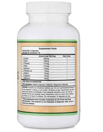 Double Wood Supplements EAA Essential Amino Acids Есенциални Аминокиселини - 225 капсули за 75 дни прием, 75 дози