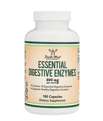 Double Wood Supplements Essential Digestive Enzymes 400 мг Храносмилателни Ензими за Стомашен Комфорт - 180 капсули за 3 или 6 месеца прием, 90 дози