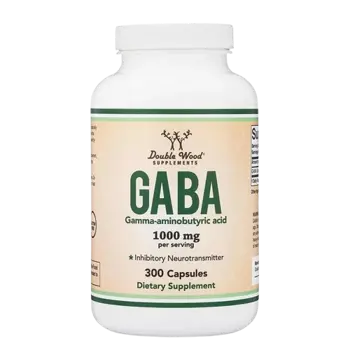 Double Wood Supplements GABA 500 мг ГАБА Спокойствие, Концентрация и Нежен Антистрес Ефект - 300 капсули, 150 дози