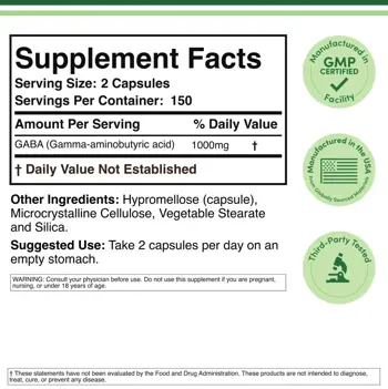 Double Wood Supplements GABA 500 мг ГАБА Спокойствие, Концентрация и Нежен Антистрес Ефект - 300 капсули, 150 дози