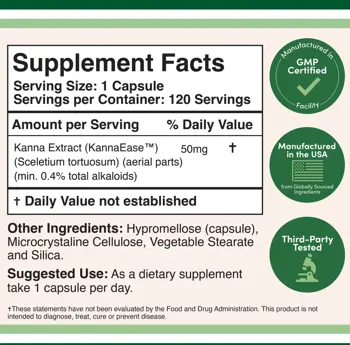 Double Wood Supplements Kanna Extract 50 мг Канна за Добро Настроение, Мотивация и Тонус - 120 капсули за 4 месеца прием, 120 дози