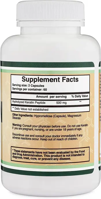 Double Wood Supplements Keratin 500 мг Кератин - 120 капсули за 2 месеца прием, 60 дози