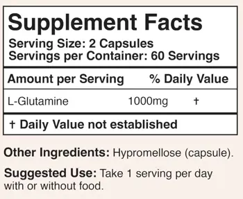 Double Wood Supplements L-Glutamine 500 мг Л-Глутамин За Чревната Бариера и Здравето на Мускулите - 120 капсули за 2 месеца прием, 60 дози