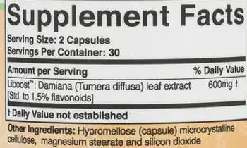 Double Wood Supplements Liboost™ with Damiana 600 мг Хормонални Проблеми Дамиана - 60 капсули, 30 дози