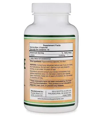 Double Wood Supplements L-Serine 2000 мг L-Серин - 180 капсули за 45 дни прием, 45 дози