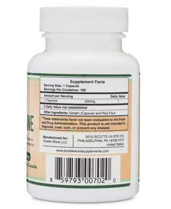 Double Wood Supplements L-Theanine 200 мг Л-Теанин - 120 капсули, 120 дози