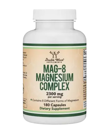 Double Wood Supplements Mag-8 Magnesium Complex Магнезиев Комплекс 142 мг 8 Форми на Магнезий Мускулно, Сърдечно и Неврологично Здраве - 180 капсули за 6 месеца прием, 180 дози