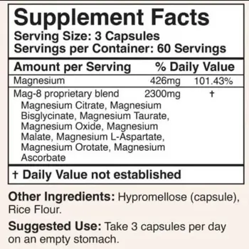 Double Wood Supplements Mag-8 Magnesium Complex Магнезиев Комплекс 142 мг 8 Форми на Магнезий Мускулно, Сърдечно и Неврологично Здраве - 180 капсули за 6 месеца прием, 180 дози