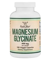 Double Wood Supplements Magnesium Glycinate 400 мг Нервна и Мускулна Функция Магнезий (глицинат/бисглицинат) - 180 веге капсули за 3 месеца прием, 180 дози