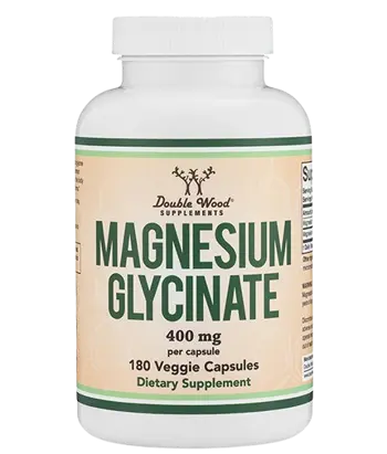 Double Wood Supplements Magnesium Glycinate 400 мг Нервна и Мускулна Функция Магнезий (глицинат/бисглицинат) - 180 веге капсули за 3 месеца прием, 180 дози