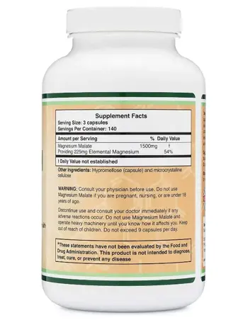 Double Wood Supplements Magnesium Malate 225 мг Магнезий Малат - 420 капсули за 140 дни прием, 140 дози