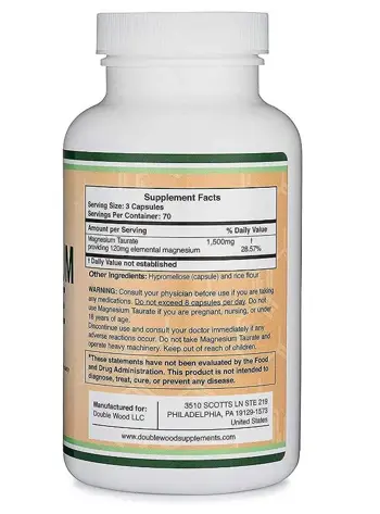 Double Wood Supplements Magnesium Taurate 120 мг Магнезий Таурат - 210 капсули за 70 дни прием, 70 дози