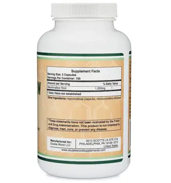 Double Wood Supplements Marshmallow Root 1000 мг Бяла Ружа (Корен) - 210 капсули за 105 дни прием, 105 дози