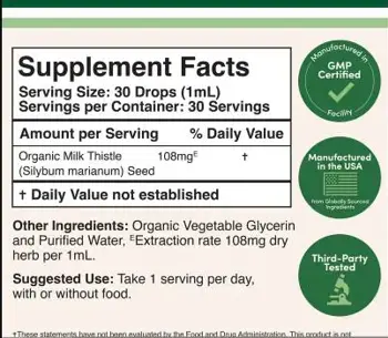 Double Wood Supplements Milk Thistle Drops 108 мг Бял трън Защита и Пречистване на Черния Дроб - 30 мл капки, 30 дози